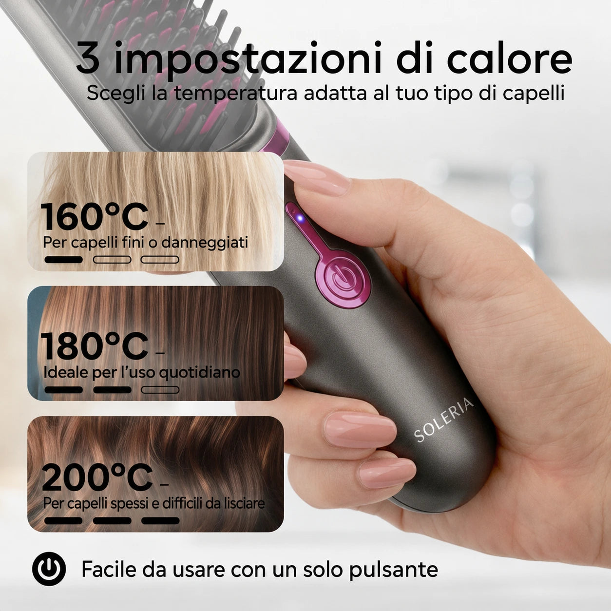 Soleria AirBrush™ Pro | Spazzola per lo styling senza fili