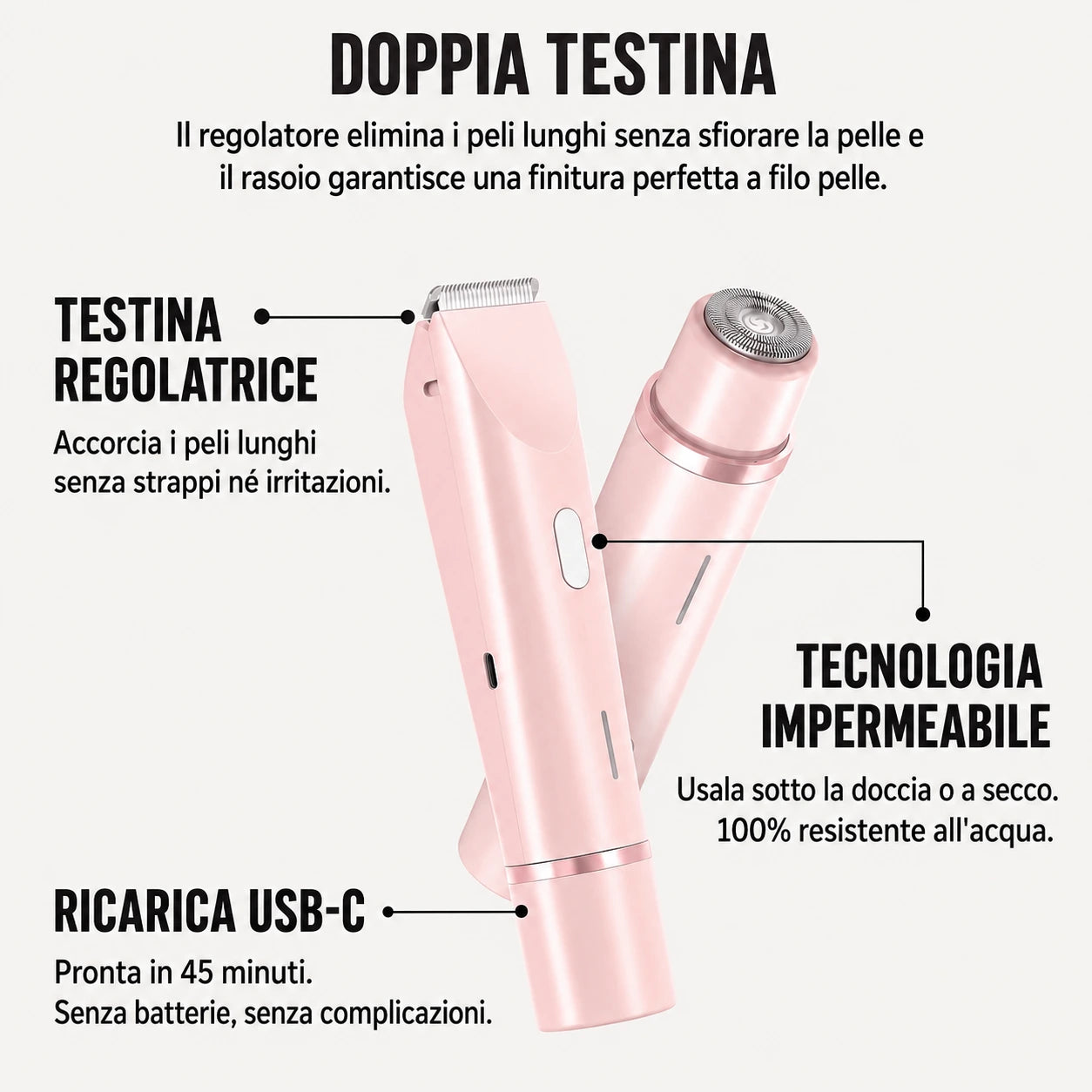 Rasoio 2 in 1 per zona bikini e corpo